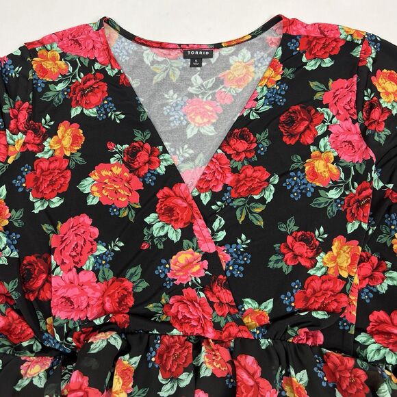 Torrid Mini Chiffon And Studio Floral Long Bell Sleeve Surplice Dress Women’s 5X - Picture 3 of 9